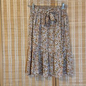 Mimi Chica Floral Tiered Midi Skirt Cream Mustard Blue Boho Rayon Size M